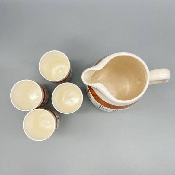VTG Royal Sealy 1950 MCM Hand-Painted Ceramic Pitcher 4 Cups Juice Set Japan - Picture 3 of 9